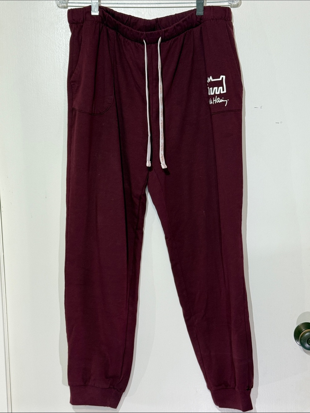 Keith Haring Maroon Jogger Sweatpants with Drawstring